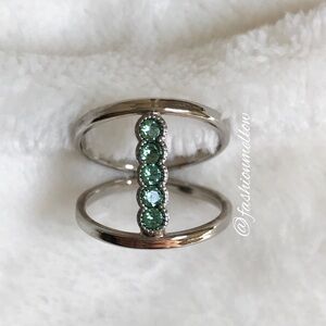 Jessica Elliot Silver Tone Ring with Green Stones